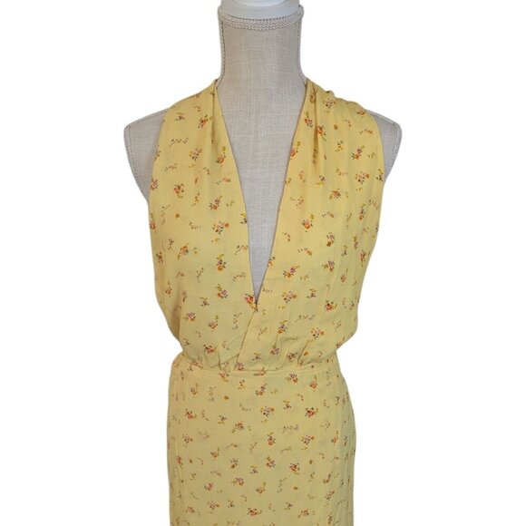 Rumored Sirena Womens Yellow Floral Halter Midi Wrap Dress - Picture 4 of 8